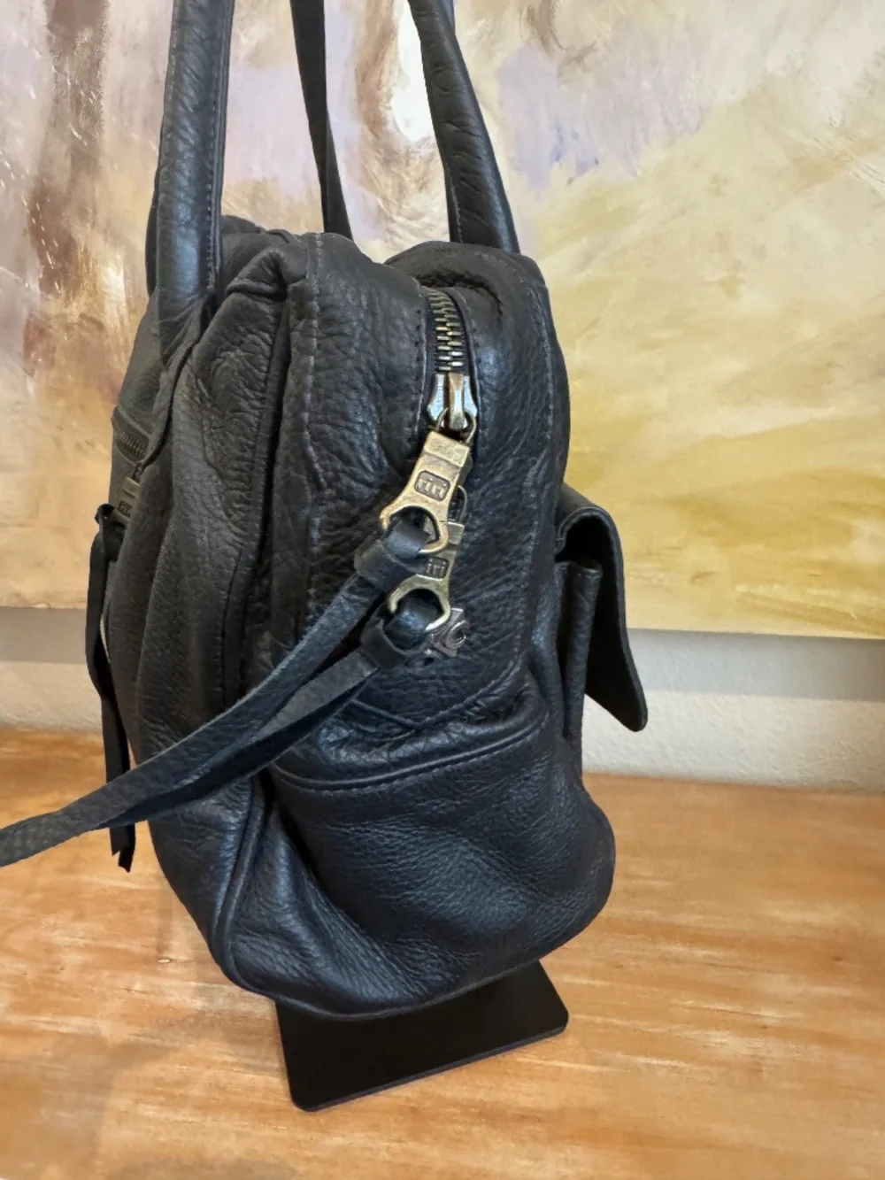 Tylie Malibu Black Pebble Leather Satchel/Tote Bag w/ Dust Bag Y2K